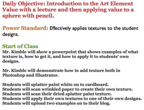 mr kimble's art site - Graphic Design Daily Objectives