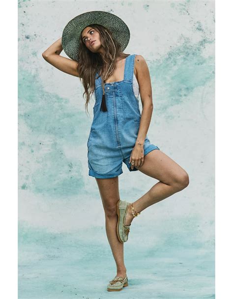 Free People - Jude One Piece Shortalls (Light Indigo) - Luna Blue