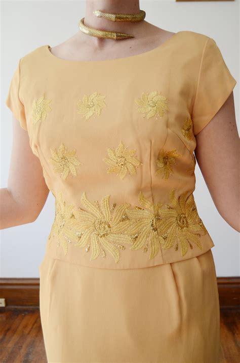 Deadstock 1960s Golden Yellow Cocktail Dress - S