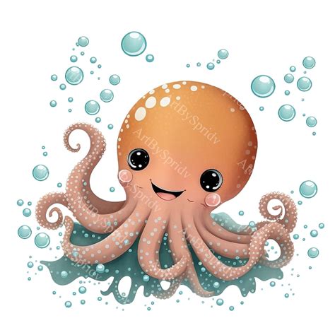 playful baby octopus clipart cute ocean animal illustration underwater
