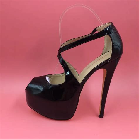 Criss Cross Strap Black Pumps Peep Toe Shoes Women With Platform Extra ...
