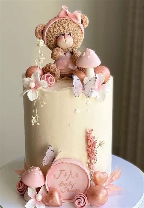 Pink Baby Shower Cake with Teddy Bear