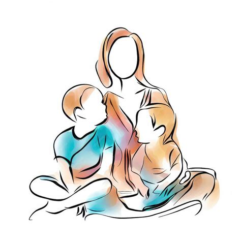Un dibujo de una madre y sus hijos. | Foto Premium