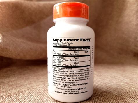 Doctor's Best, 3 PepZin GI, комплекс цинк-L-карнозина, карнозин цинк ...