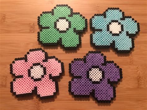 Pastel Flower Perler Bead Coasters - Etsy
