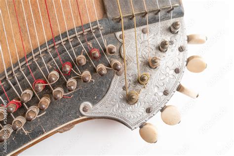 top closeup horizontal studio shot  vintage  wooden zither