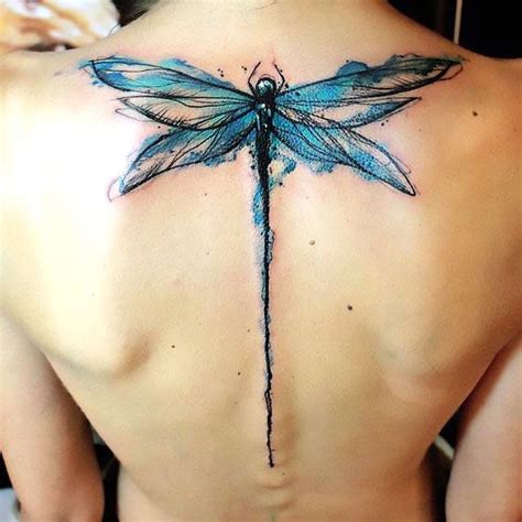 Blue Watercolor Dragonfly Tattoo Idea