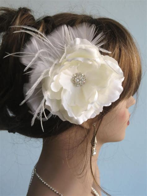 Ivory(White) Bridal Flower Hair Clip Wedding Accessory Crystals ...