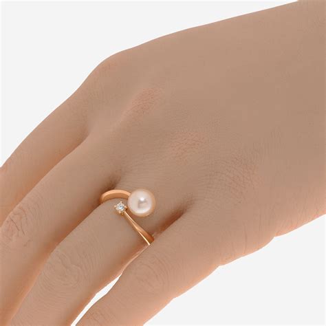 18K Rose Gold Pearl + Diamond Wrap Ring // Ring Size: 6.5 // New
