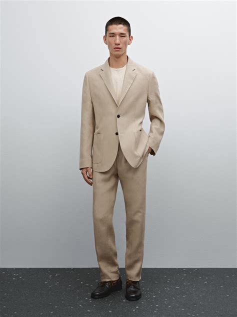 Костюмный пиджак из 100% льна · Песочный · Нарядная Одежда | Massimo Dutti