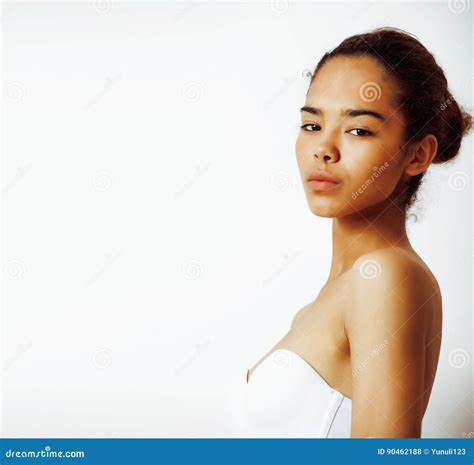 Young Pretty African American Woman Close Up Isolated on White