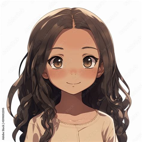 An anime chibi style drawing of a girl with long hair and brown eyes ...