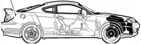 2002 Hyundai Tiburon GT V6 Coupe blueprints free - Outlines