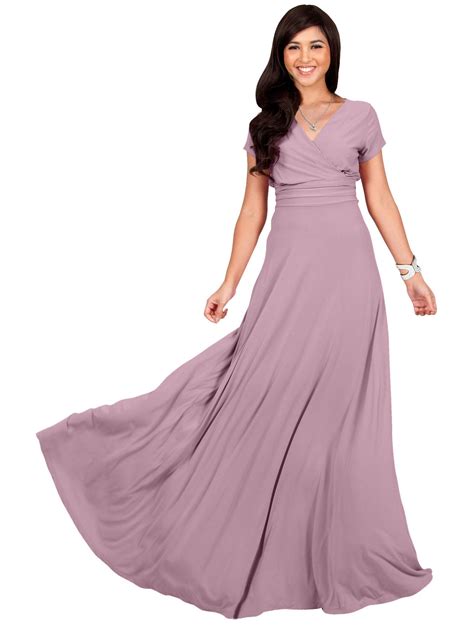 KOH KOH Long V-Neck Flowy Cap Short Sleeve V-Neck Bridesmaid Wedding