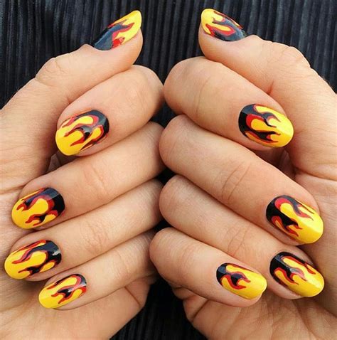 Flames nail art | Flame nail art, Fire nails, Edgy nails