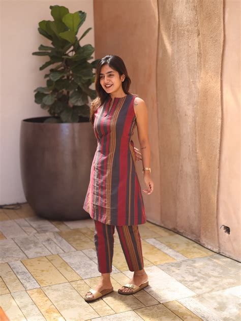 women elegant pattern black maroon stripes kurtis set sava luxe