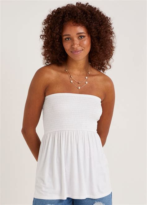White Shirred Bandeau Boob Tube - Matalan