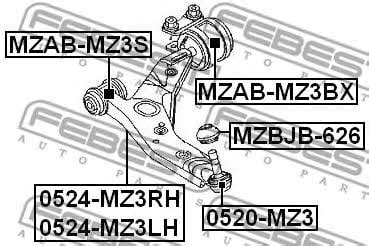 MZABMZ3BX Febest - Сайлентблок переднего рычага задний MZAB-MZ3BX ...