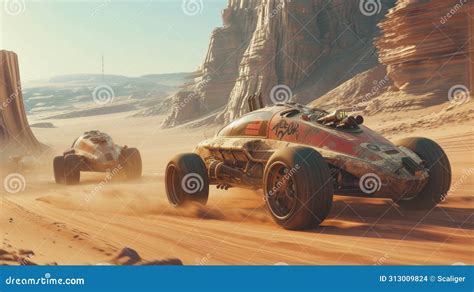 Vintage Car Race on Space Planet Like Mars, Futuristic Old Rovers Drive ...