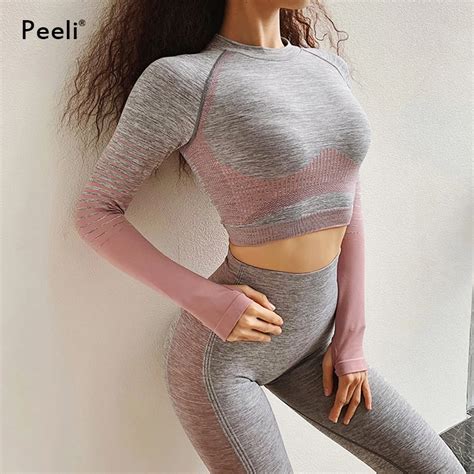 Женские Бесшовные Легинсы Peeli, укороченный топ для тренажерного зала ...