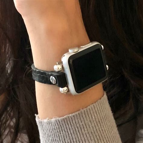 Apple Watch Band Black Leather Apple Watch Strap Silver - Etsy