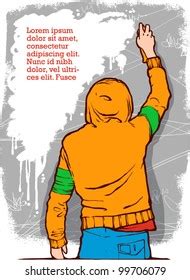 young man painting graffiti  wall stock vector royalty