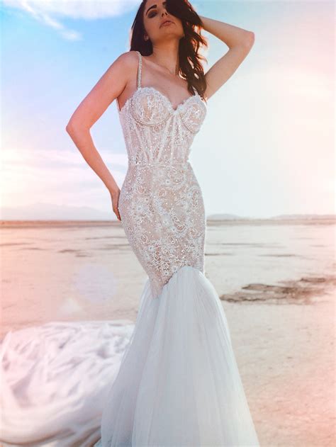Lauren Elaine Fable | Crystal Nude Illusion Bustier Mermaid Gown