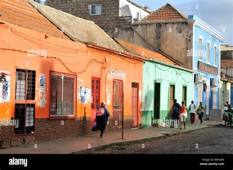 Colorful houses, Praia, Plateau, Island of Santiago, Cape Verde Stock ...