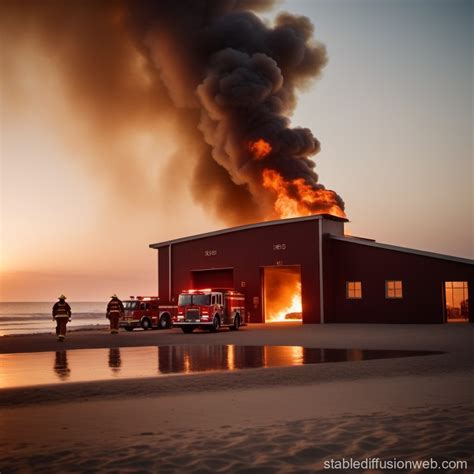 fire station burning   beach stable diffusion