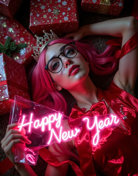 Arafed woman with pink hair and glasses laying on the floor with