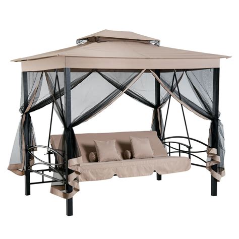 Outsunny 3 Person Outdoor Patio Daybed Gazebo Swing With Canopy And Mesh Walls - Walmart.com ...