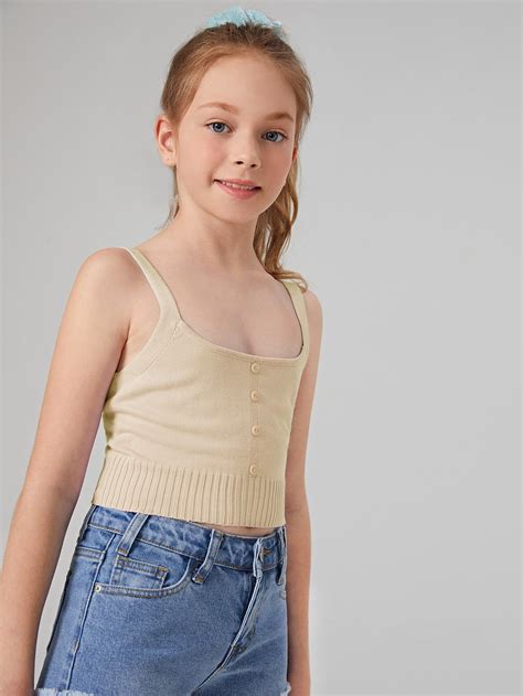 SHEIN BASICS Girls Single Breasted Solid Knit Top | Kinderbekleidung ...