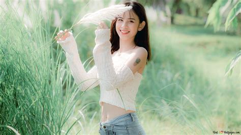 Petite Asian girl with a pineapple tattoo 6K wallpaper download