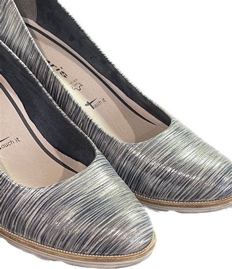 TAMARIS WORTMANN Pumps Blue Silver Metallic Stripe Sh… - Gem