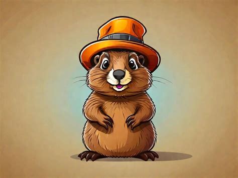 Premium AI Image | Vector groundhog with hat cartoon colored clipart