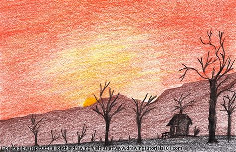 Sunset in Desert | Drawing sunset, Sunset drawing easy, Pencil drawings ...