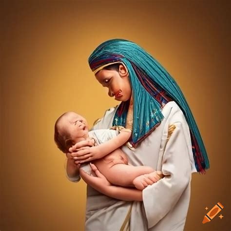 Photo of a nurse delivering a baby in ancient egyptian attire
