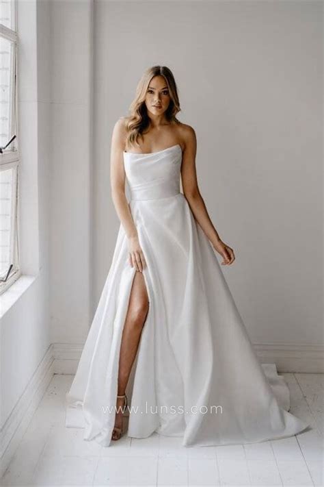 wedding dress with slit a line 3