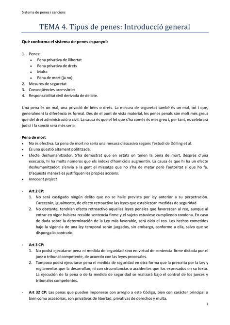Tema 4 - Sistema de penes i sancions TEMA 4. Tipus de penes