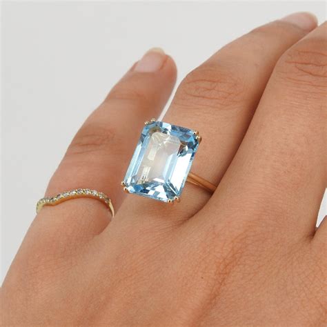 emerald cut aquamarine engagement ring large aquamarine gold ring