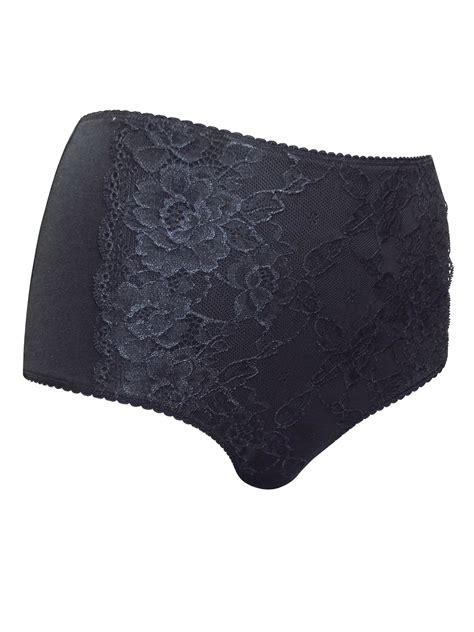 Camille - - Camille BLACK Cotton Rich Front Floral Lace Panel Full