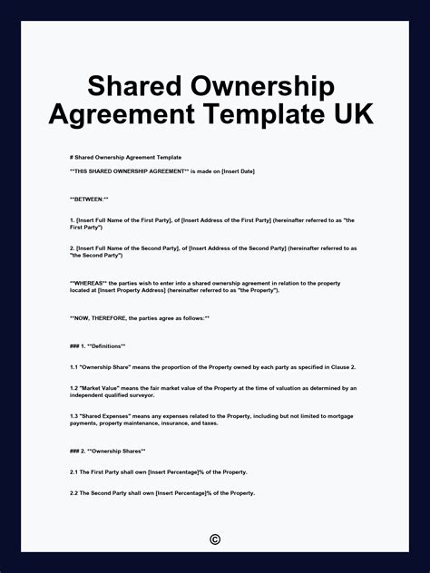 Shared Ownership Agreement Template UK