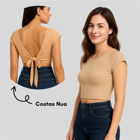 Cropped Amarração Nas Costas - Cropped Feminino Canelado com Amarração nas Costas – Costas Nua ...