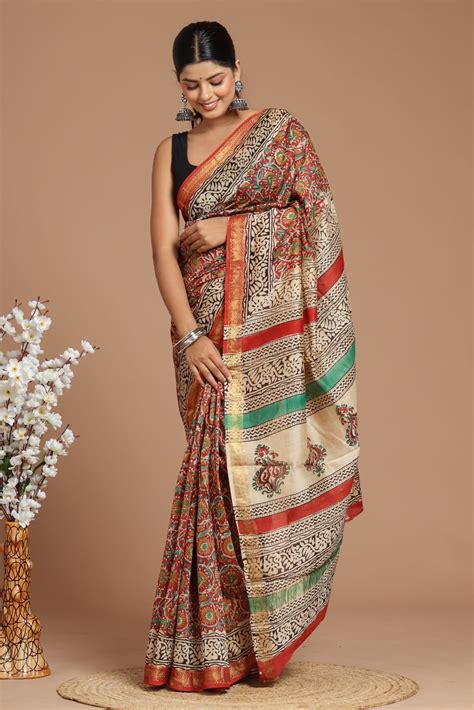 Heavy Maheshwari Silk Saree with Blouse in Colorful Handprint