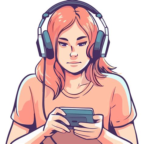 A girl wearing headphones and holding a cell phone 49656920 PNG