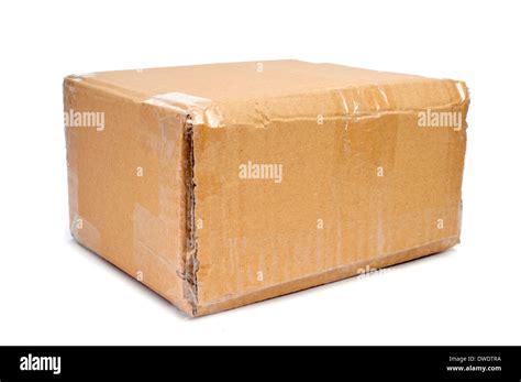 brown cardboard box sealed  tape   white background stock