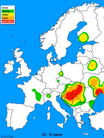 Амброзия на карте Европы