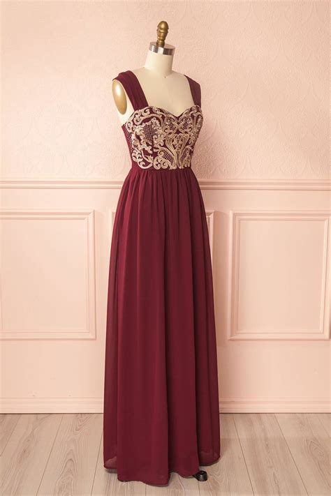 simple burgundy chiffon embroidery long prom dressburgundy evening