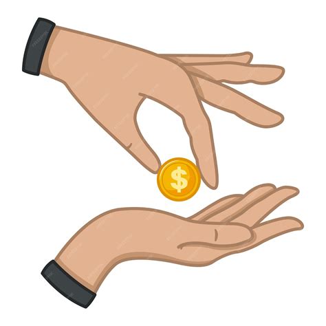 Una mano le da una moneda a otra mano | Vector Premium