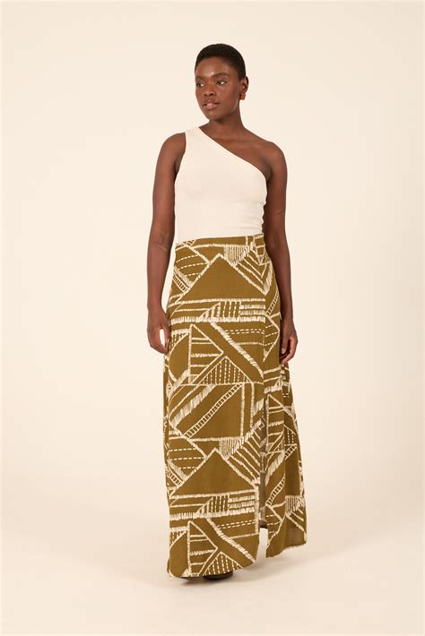 Saia Longa Fenda - Estampa Traços Naturais - Visual Rio